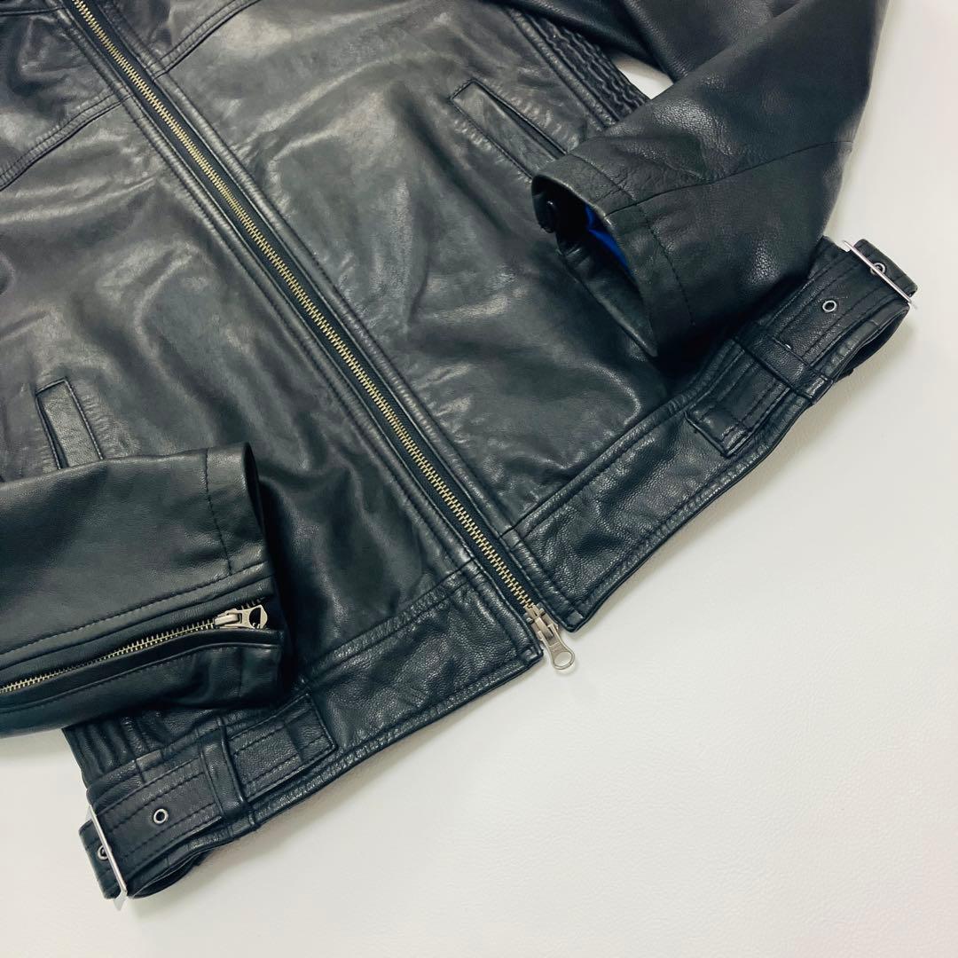 【希少サイズ】　JUNMEN シングルライダースジャケット　山羊革　本革　ベルト