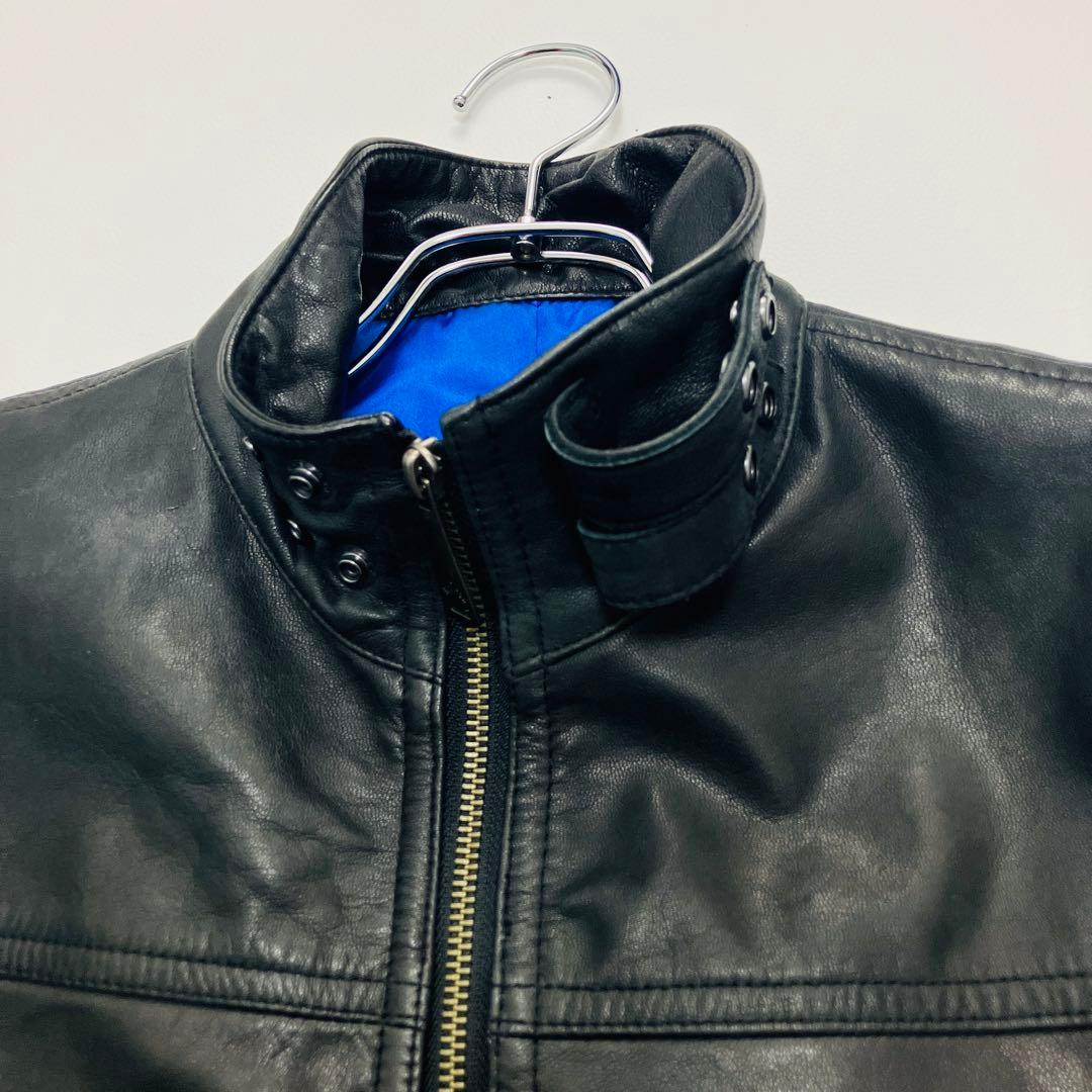 【希少サイズ】　JUNMEN シングルライダースジャケット　山羊革　本革　ベルト