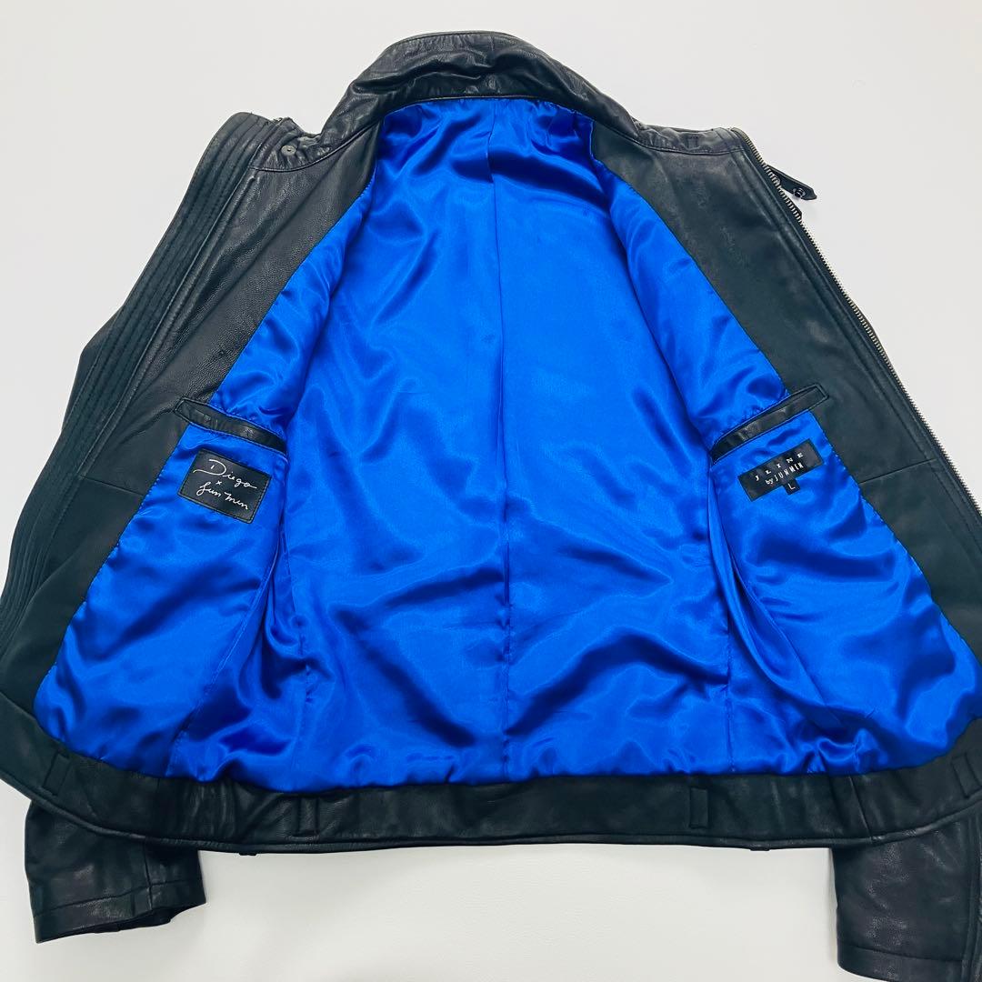 【希少サイズ】　JUNMEN シングルライダースジャケット　山羊革　本革　ベルト