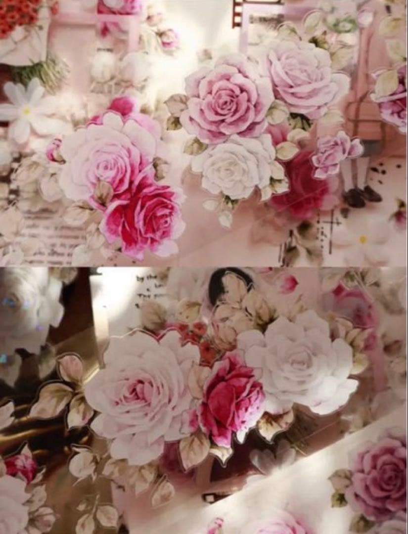 贝壳光 星河紫 ダイカット加工 5.5cm×5m 海外マスキングテープ　花