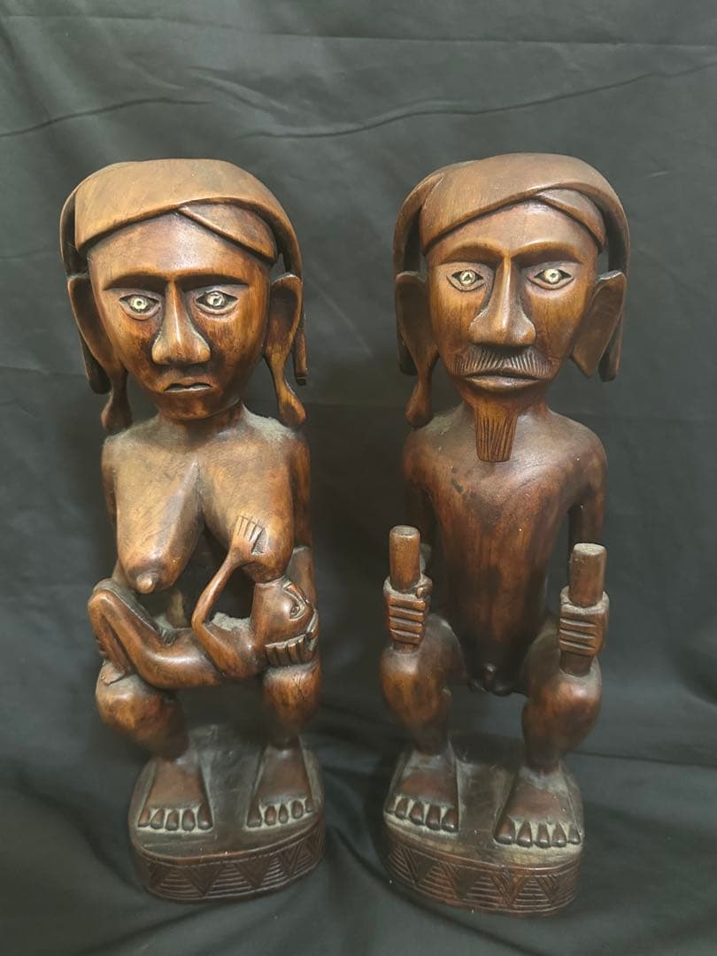 アンティーク パプアニューギニア 木彫り二体セット/ポリネシアン