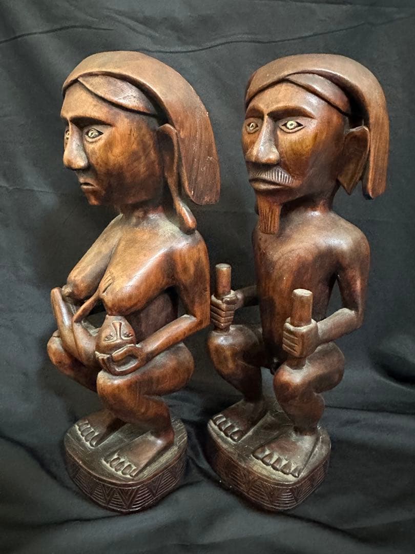 アンティーク パプアニューギニア 木彫り二体セット/ポリネシアン