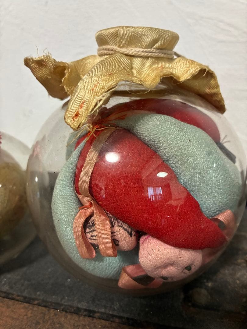 アンティークレトロガラス瓶入り 市松人形サルボボ手毬