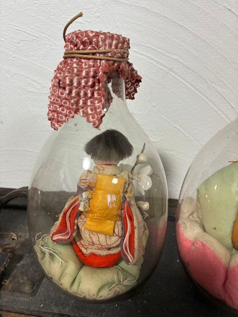 アンティークレトロガラス瓶入り 市松人形サルボボ手毬