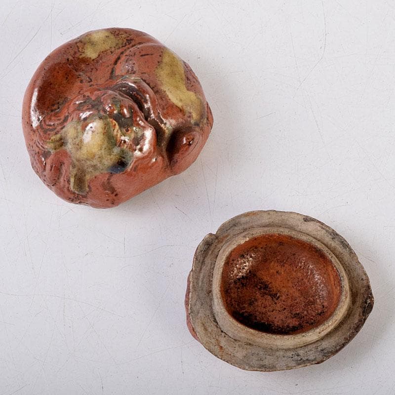 茶道具　尾形乾山作　色絵　獅子香合　時代箱　V　8816