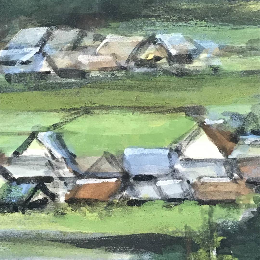 【真作】中島光輪/青緑山水図/風景図/横物/飛鳥の里/掛軸☆宝船☆AB-583