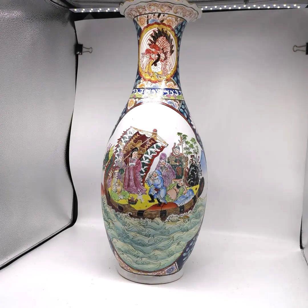 飾り壺　大壺　有田焼き　美人　武士　松　七福神花瓶　金彩　色絵　古美術　骨董