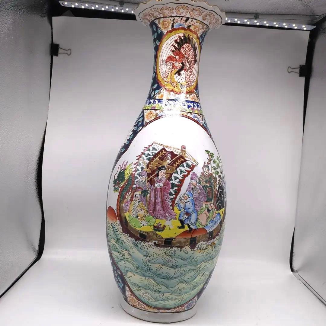 飾り壺　大壺　有田焼き　美人　武士　松　七福神花瓶　金彩　色絵　古美術　骨董