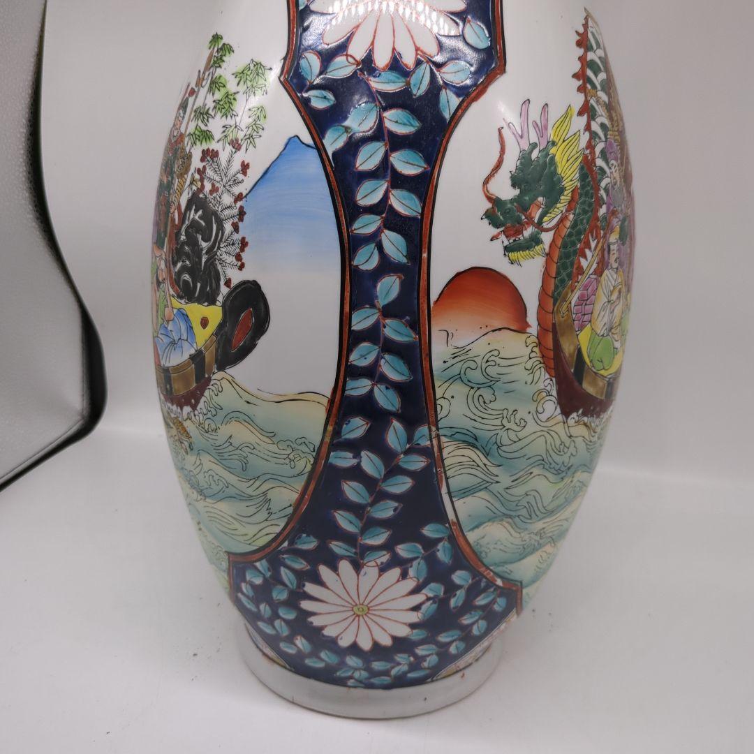 飾り壺　大壺　有田焼き　美人　武士　松　七福神花瓶　金彩　色絵　古美術　骨董