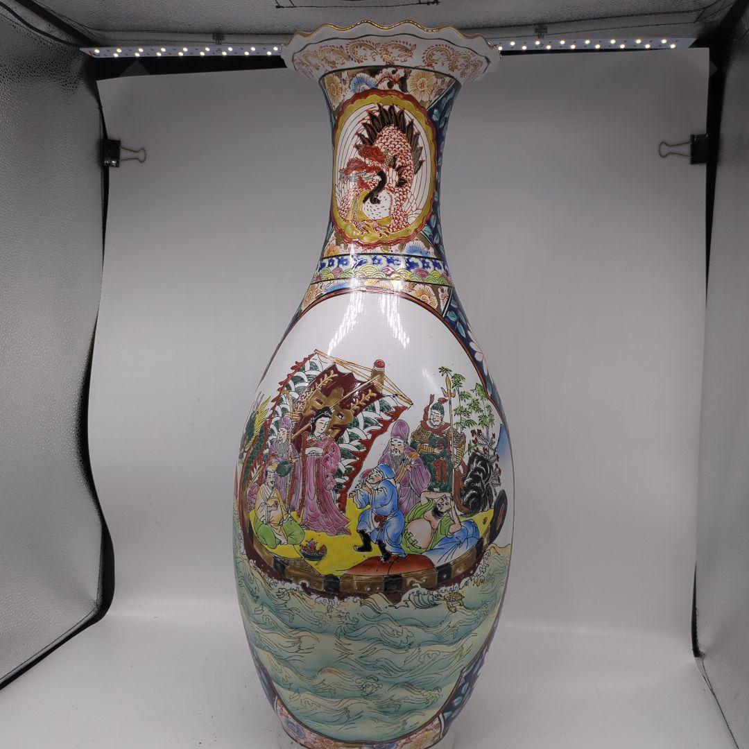 飾り壺　大壺　有田焼き　美人　武士　松　七福神花瓶　金彩　色絵　古美術　骨董