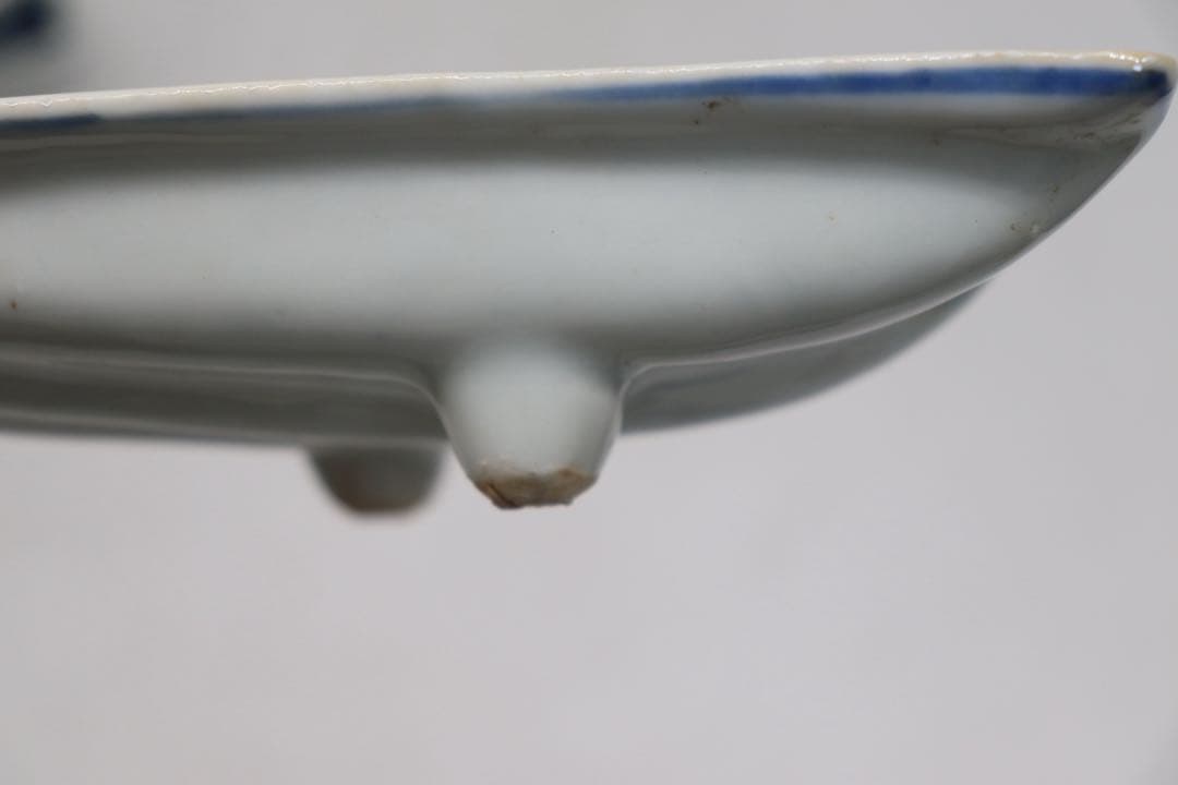 古染　半開き扇子型向付5点　山水人物紋　足付　送料込み251002