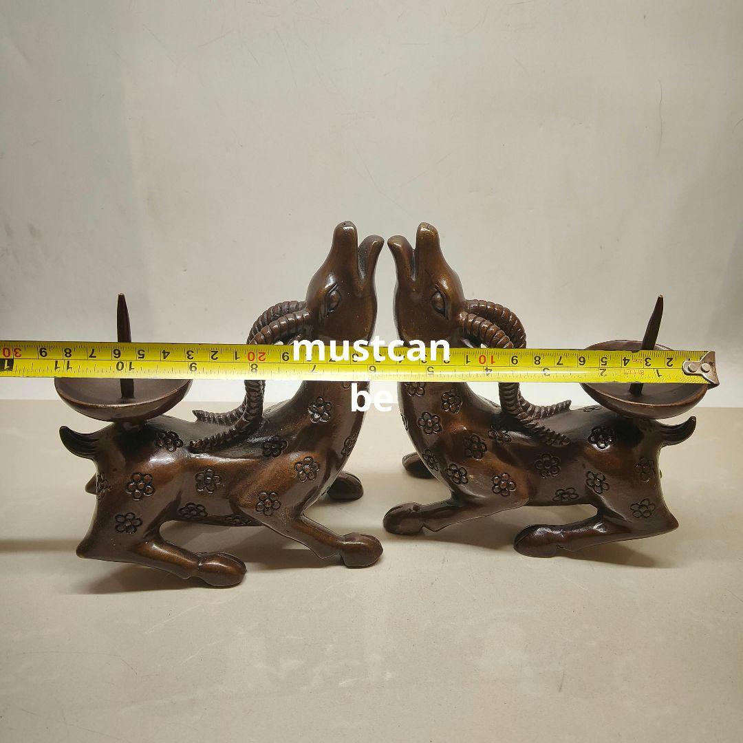 銅製 梅鹿燭台 美品 縁起物 仏堂置物 装飾品 工芸品