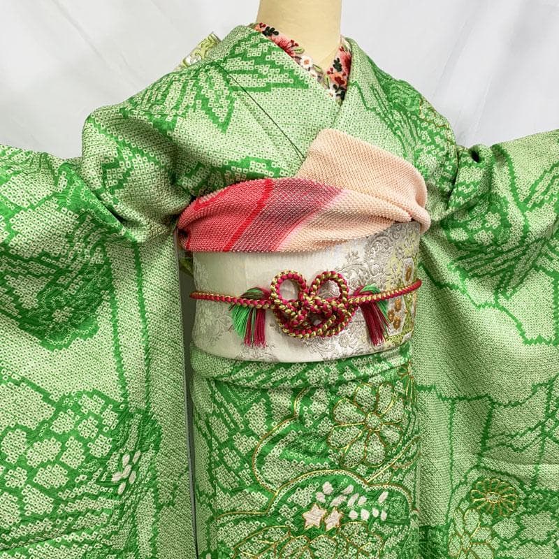 407aj85☆ジュニア振袖＆袋帯 総絞り 金駒刺繍 成人式 十三参り☆状態良好