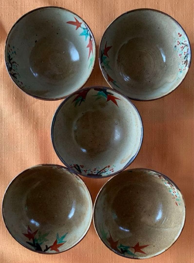 希少　古犬山焼　雲錦手　色絵茶碗　飯碗　5客　揃