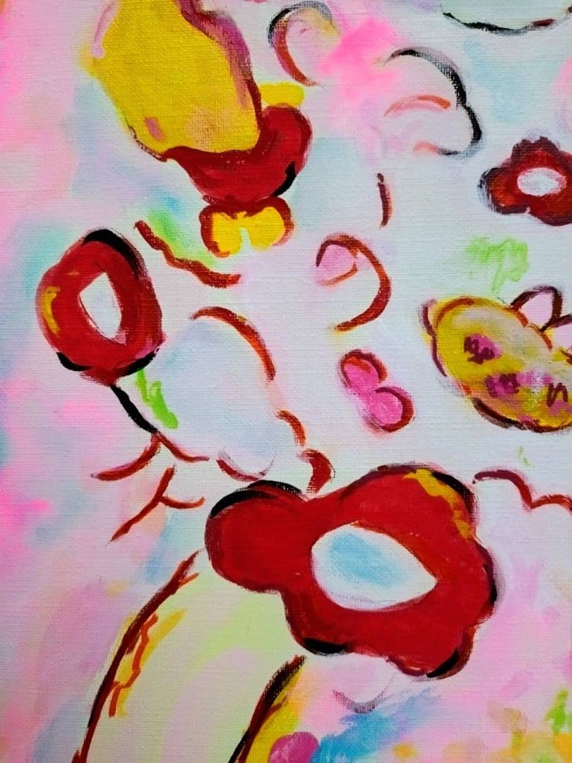 【F6号】ロッカクアヤコ　手描き作品/表裏サイン・裏描き有/油彩/アクリル/額縁