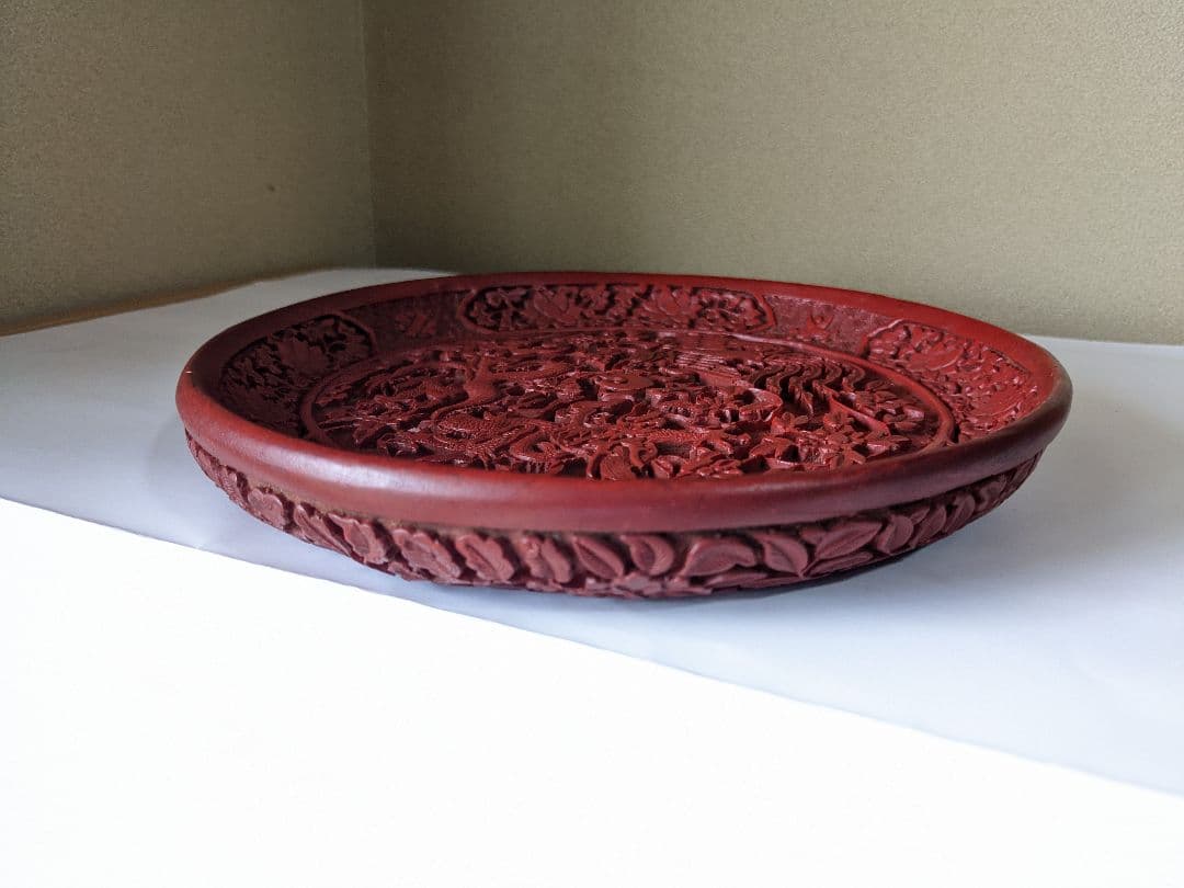 ♦古玩 大明嘉靖年 堆朱 彫漆 盆 盤 中国伝統美術工芸品 漆器 漆芸 骨董品