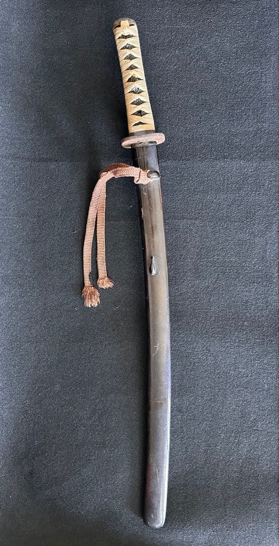 刀装具　 脇差　拵え　鍔【国廣】銘　花文目貫　時代 武具　 骨董　古美術　現状A