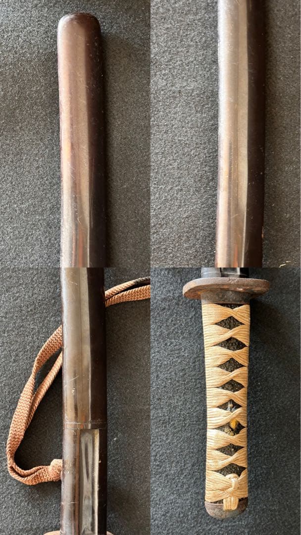 刀装具　 脇差　拵え　鍔【国廣】銘　花文目貫　時代 武具　 骨董　古美術　現状A