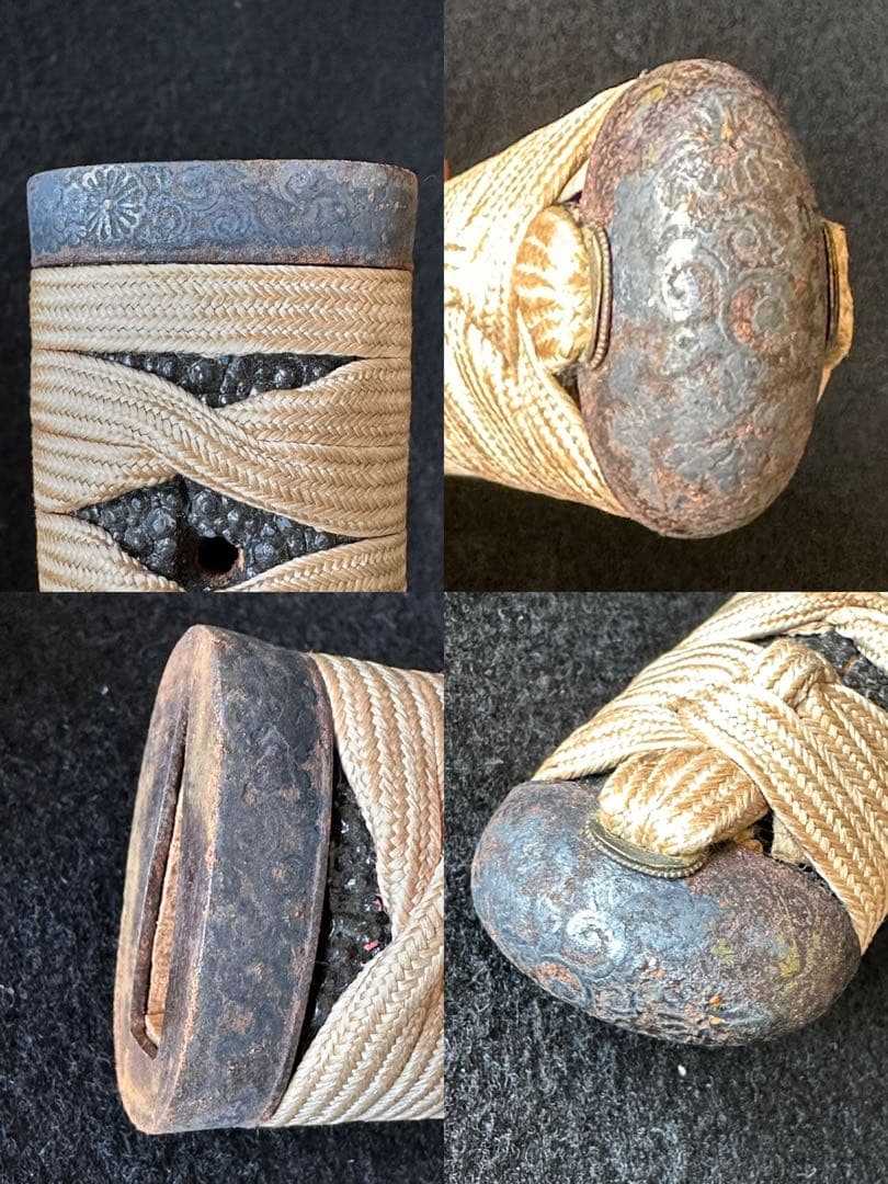 刀装具　 脇差　拵え　鍔【国廣】銘　花文目貫　時代 武具　 骨董　古美術　現状A