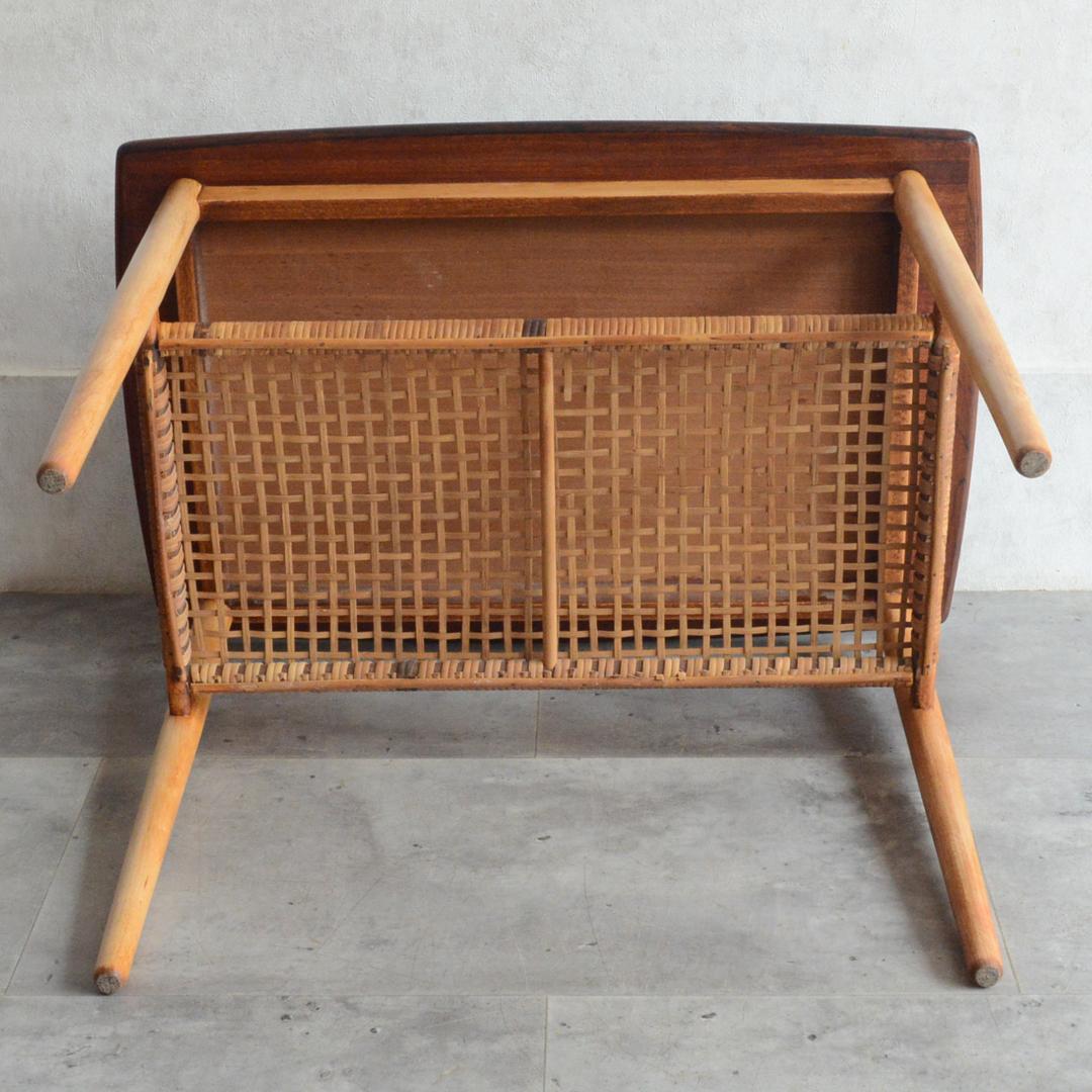 デンマーク 北欧ヴィンテージ サイドテーブル ローズウッド 北欧家具 ラタン棚付