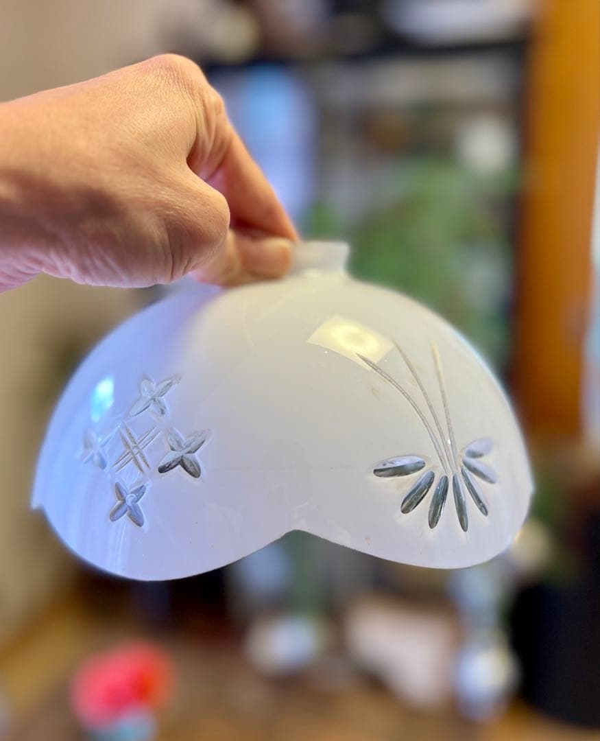 大正ロマン　被せガラス　電笠　切子　カット　アンティーク　照明　灯り　洋館