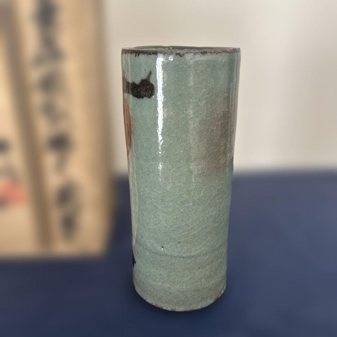 人間国宝　田村耕一　青磁　花入　花瓶