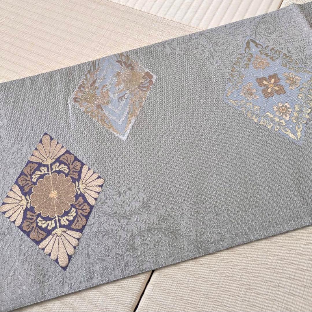 銀鼠色 美しい織り 袋帯