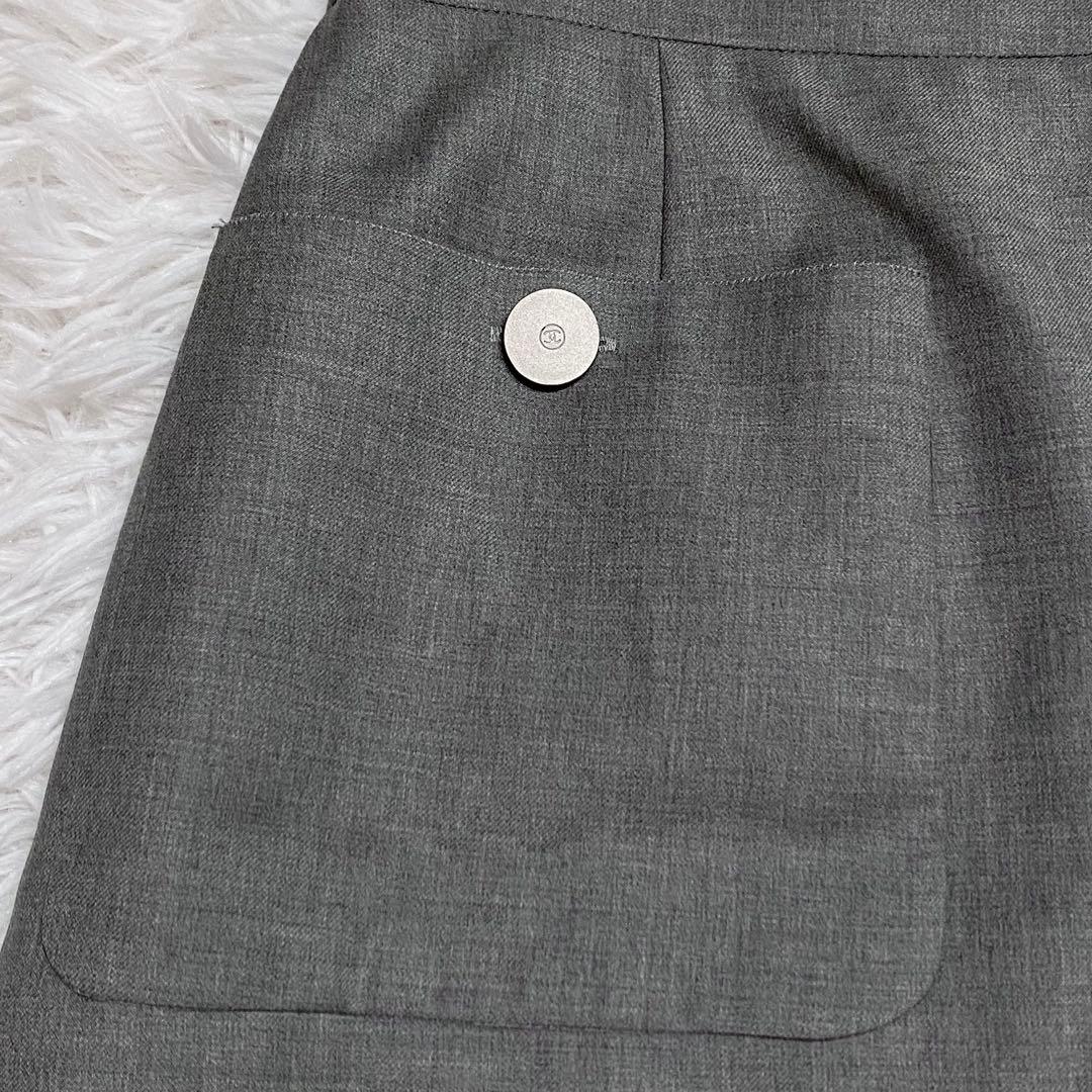 【希少】CHANEL・シャネル・スカート・グレー・銀ボタン・99C・M相当