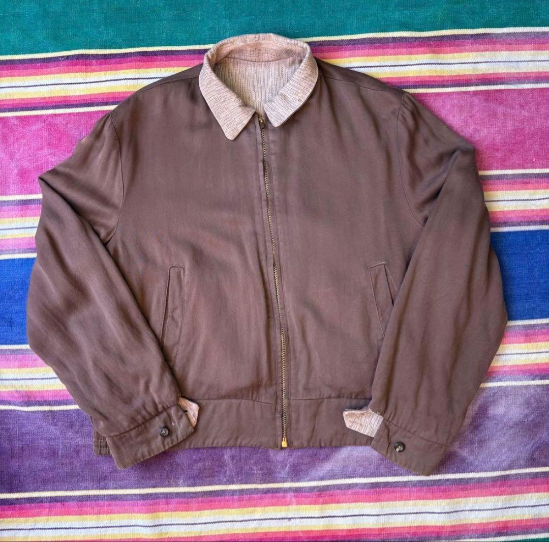 l*t様 50'sキャバジャン カスリ柄 リバーシブル レーヨンギャバ ブルゾン