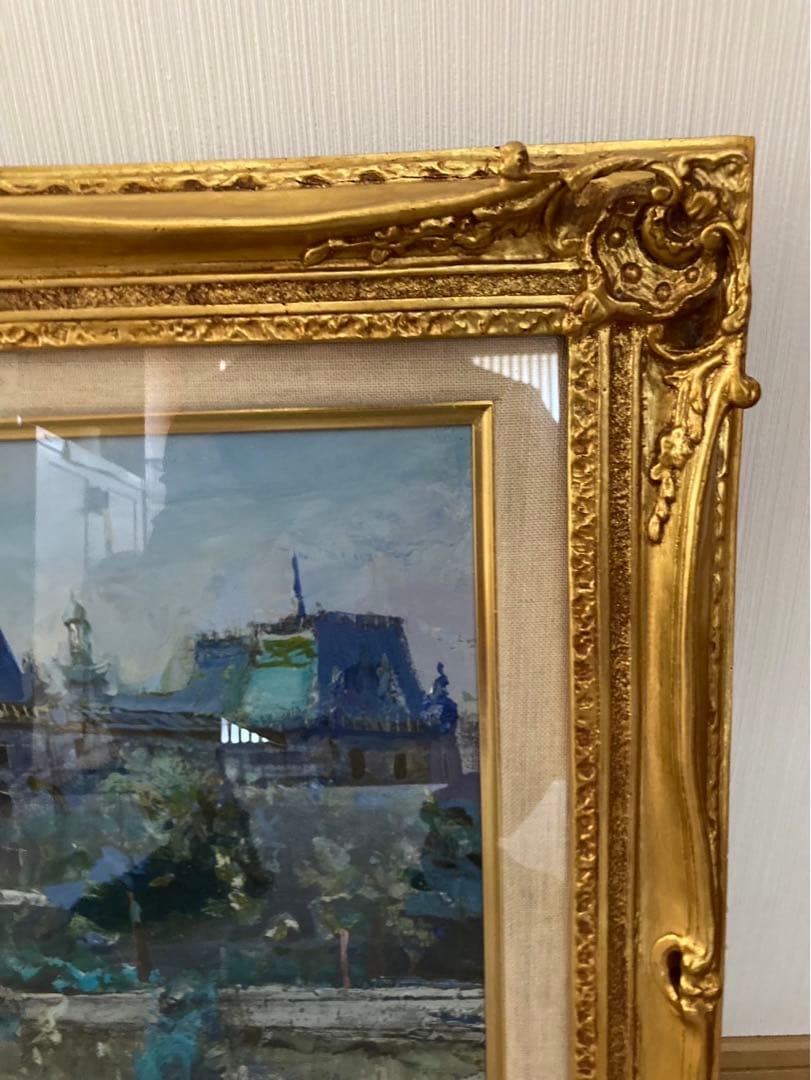絵画セーヌ河畔　狩野守　金色フレーム