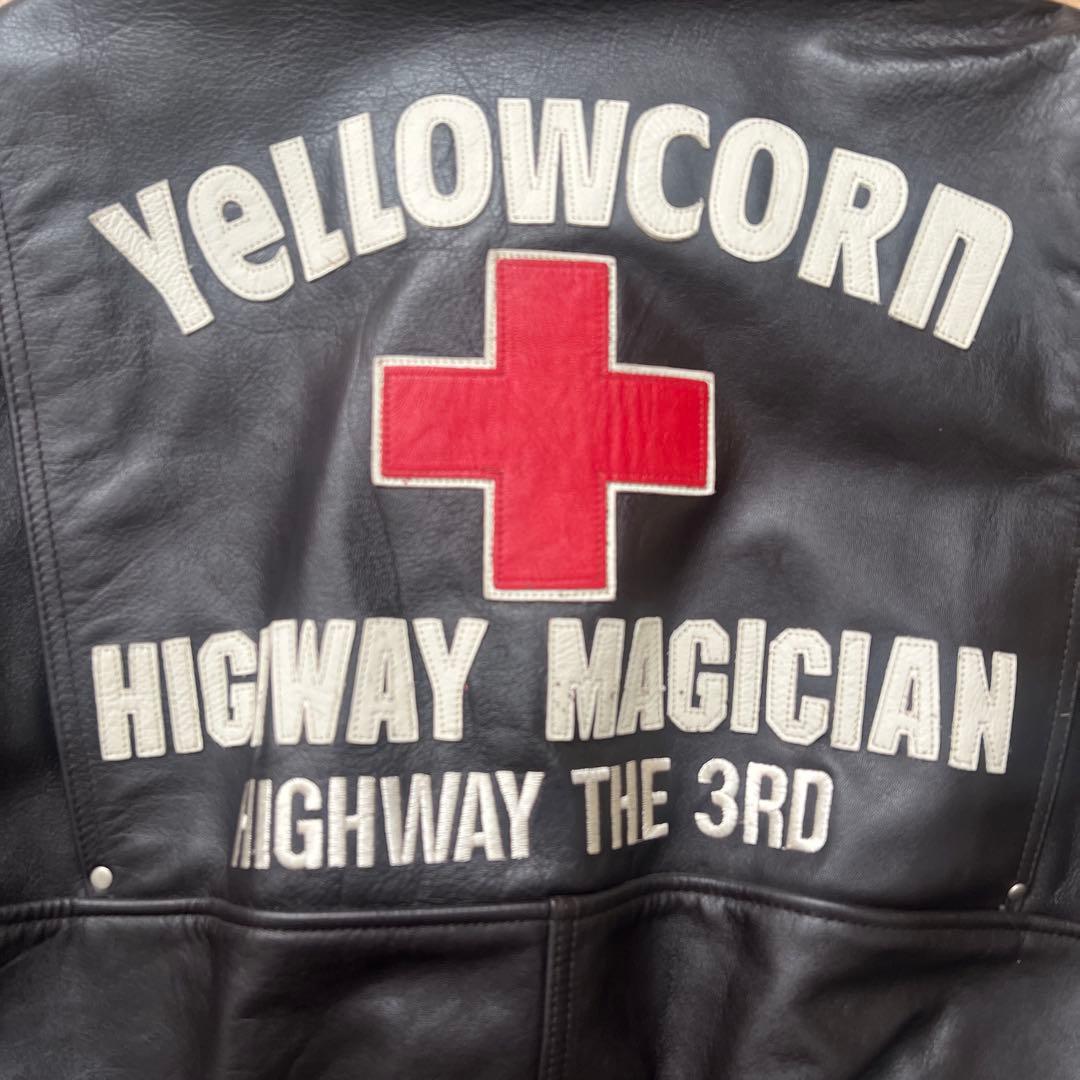 yellow corn　牛革　レザーライダースジャケット　刺繍　ワッペン　LL