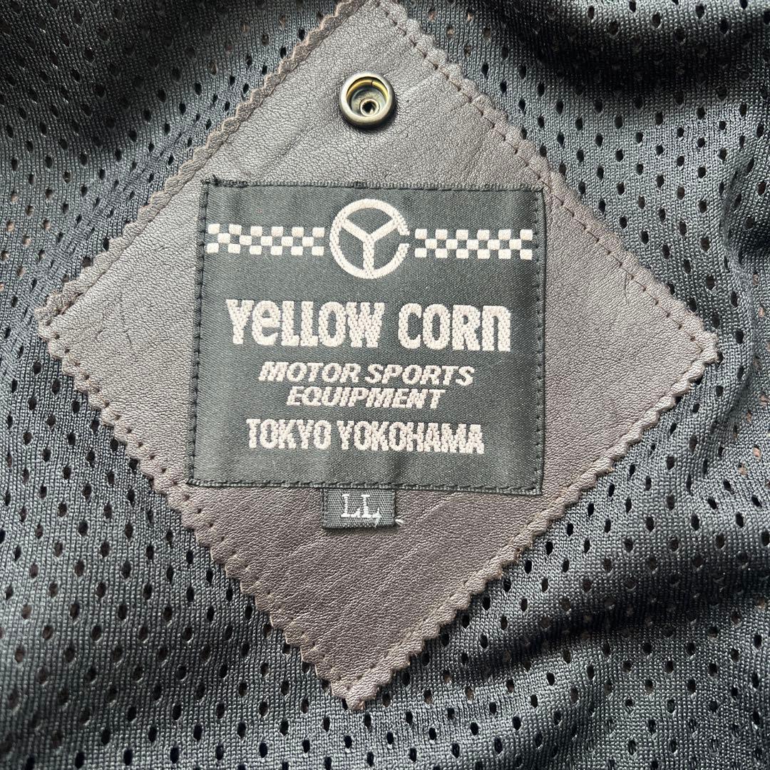 yellow corn　牛革　レザーライダースジャケット　刺繍　ワッペン　LL