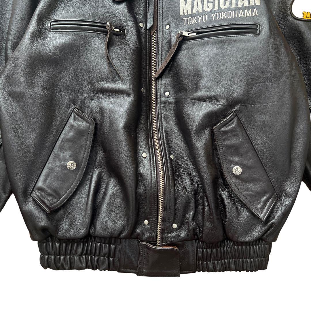 yellow corn　牛革　レザーライダースジャケット　刺繍　ワッペン　LL