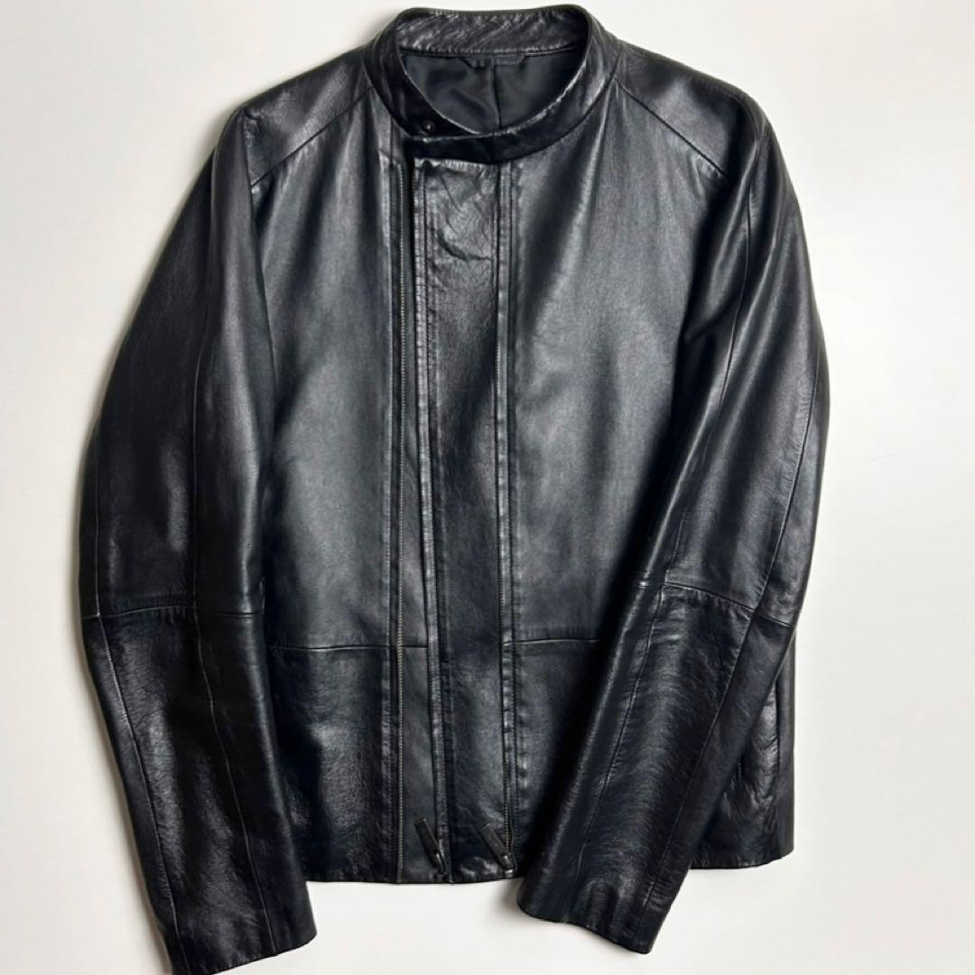 【美品】カルバンクライン/フロントダブルジップレザージャケット/ライダース/羊革
