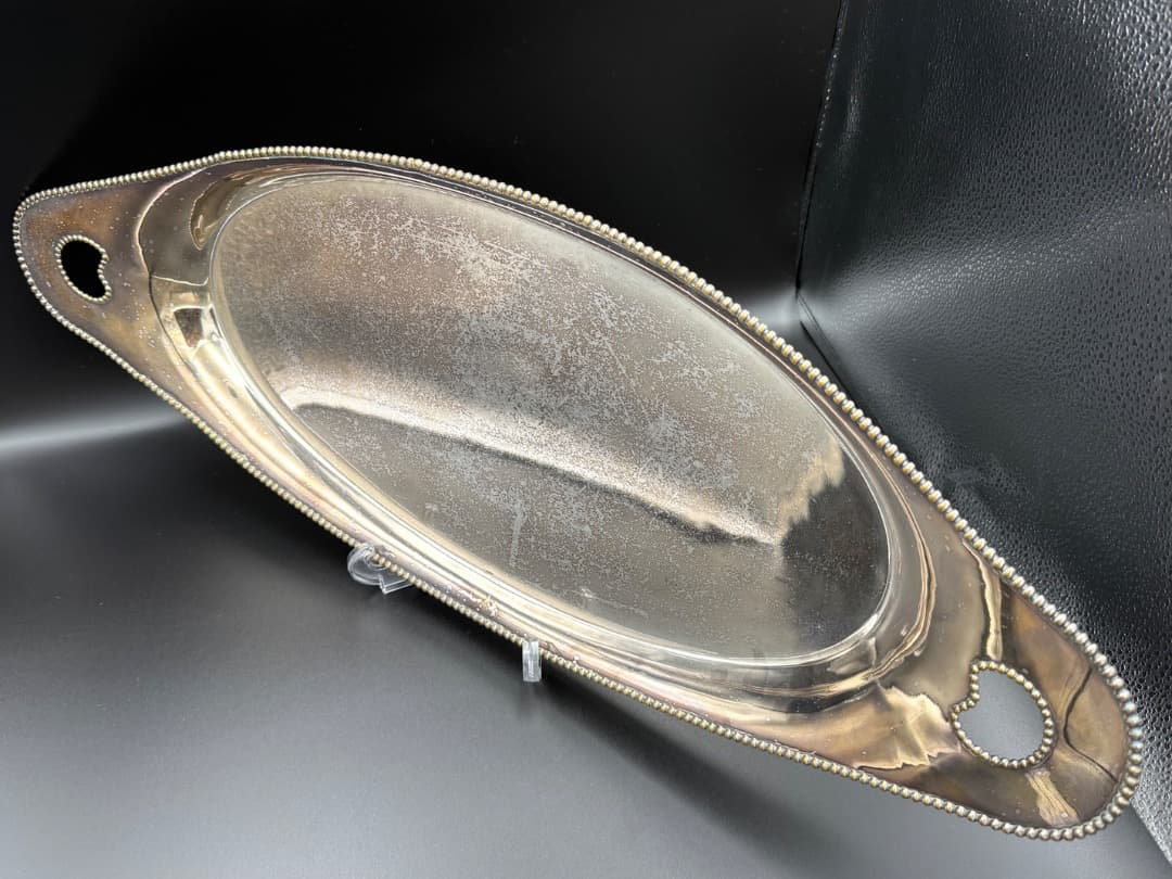 英国製 アンティーク 舟形真鍮トレイ Rd 370260 ビーディング縁取り