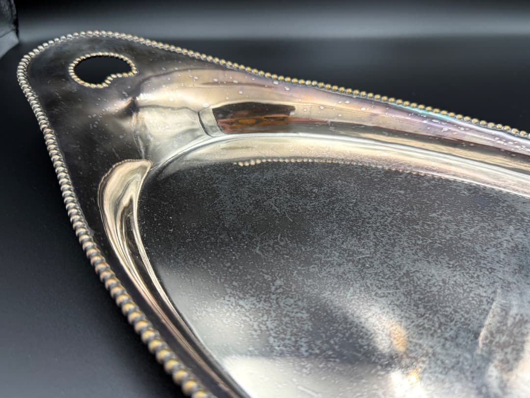 英国製 アンティーク 舟形真鍮トレイ Rd 370260 ビーディング縁取り