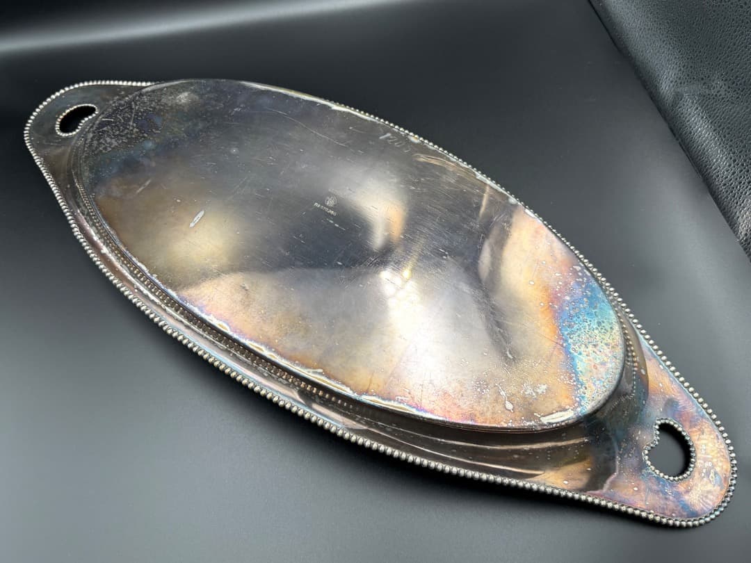 英国製 アンティーク 舟形真鍮トレイ Rd 370260 ビーディング縁取り