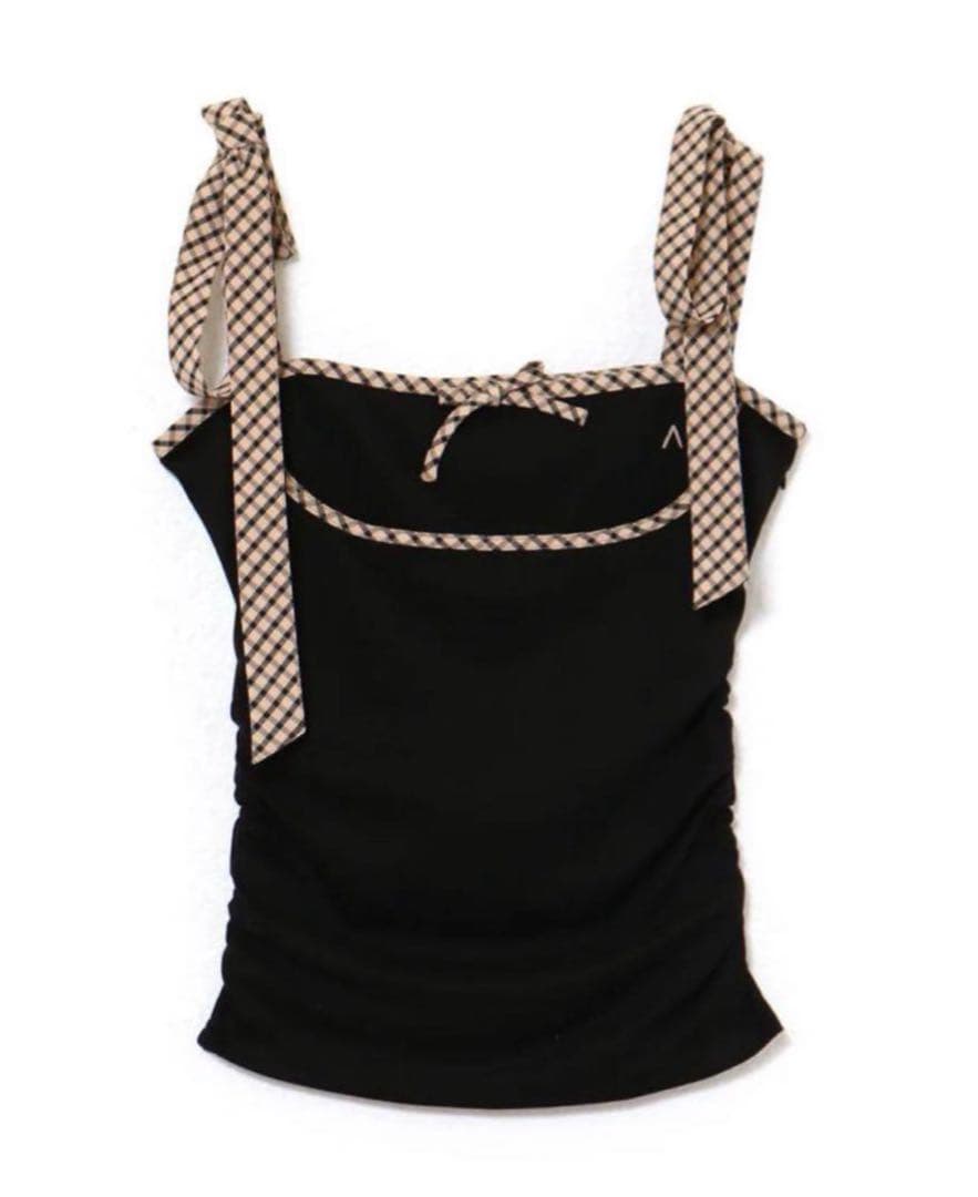 トップス andmary Alice check ribbon tops black
