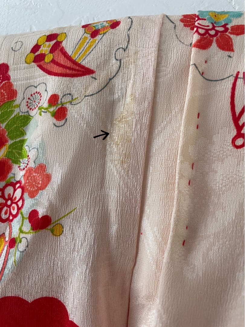 七五三　3歳　正絹　アンティークお着物セット　総絞り被布　ハンドメイド　巾着