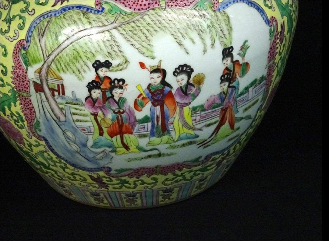 中国古玩 粉彩 天球瓶 大花瓶 高約52cm 時代物 唐物 x031135