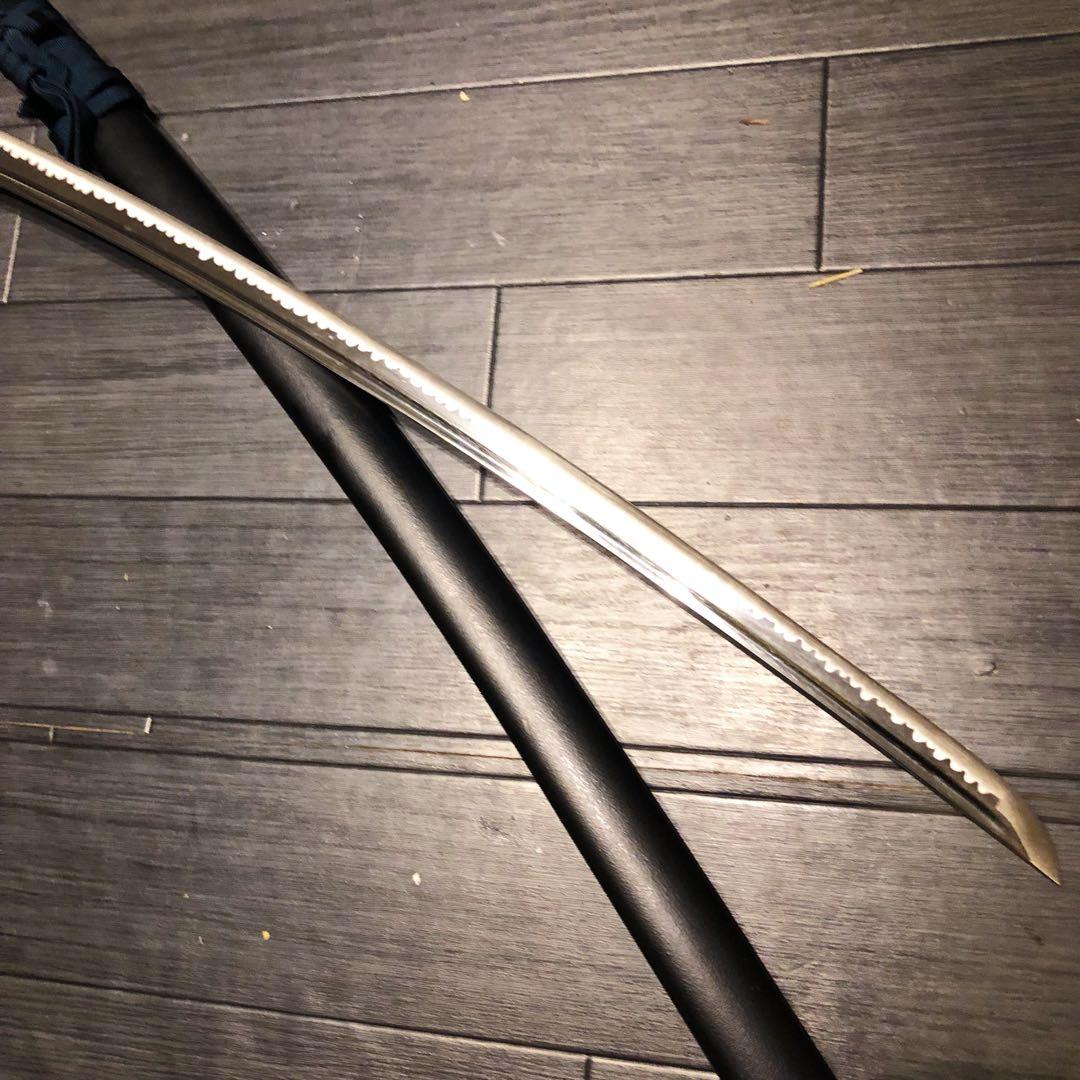 高級模造刀　居合刀　樋入り刀身　青緑拵え　亜合金刀身　名刀