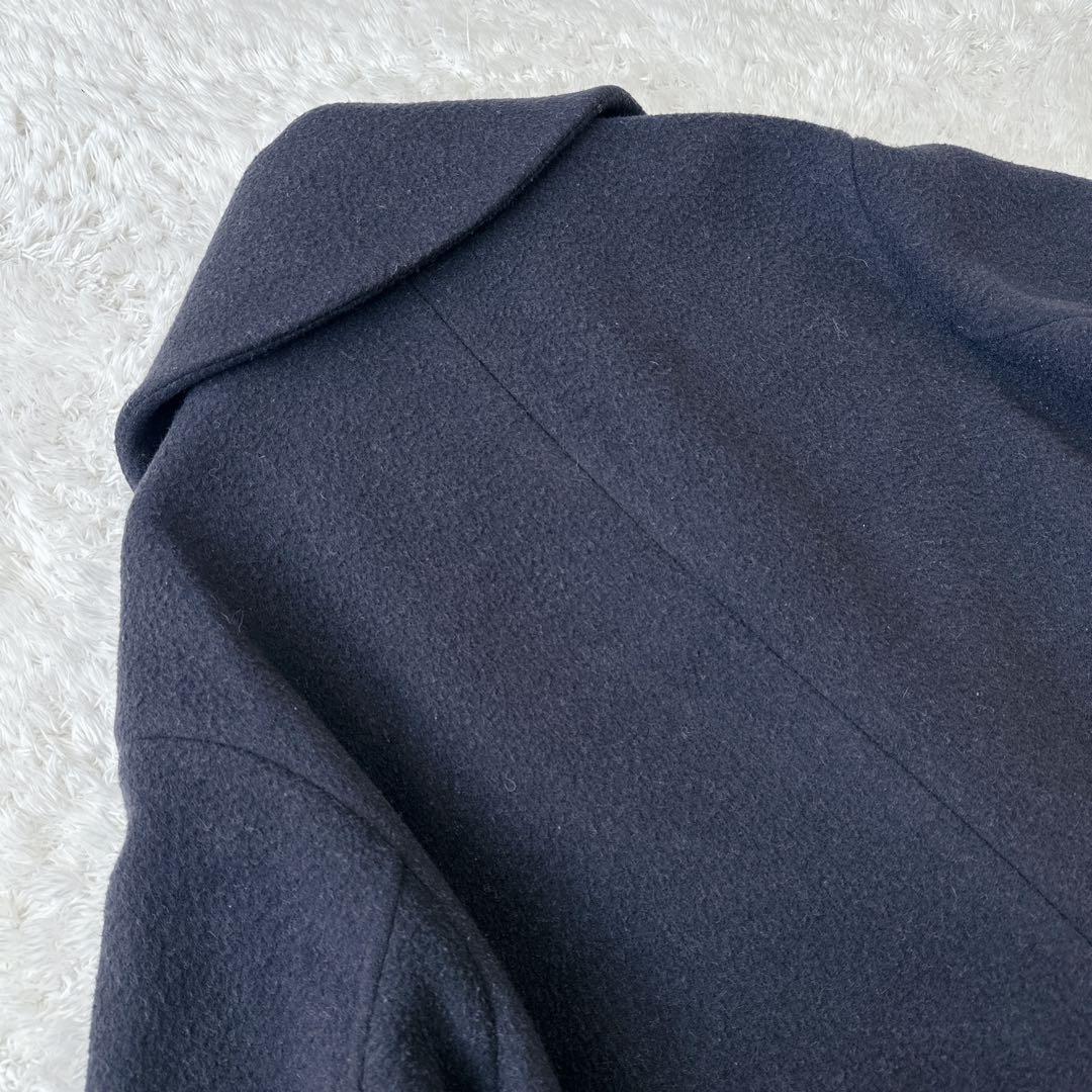 【良品】ENFOLD ロングコート リバー ウール ネイビー×ブルー 38