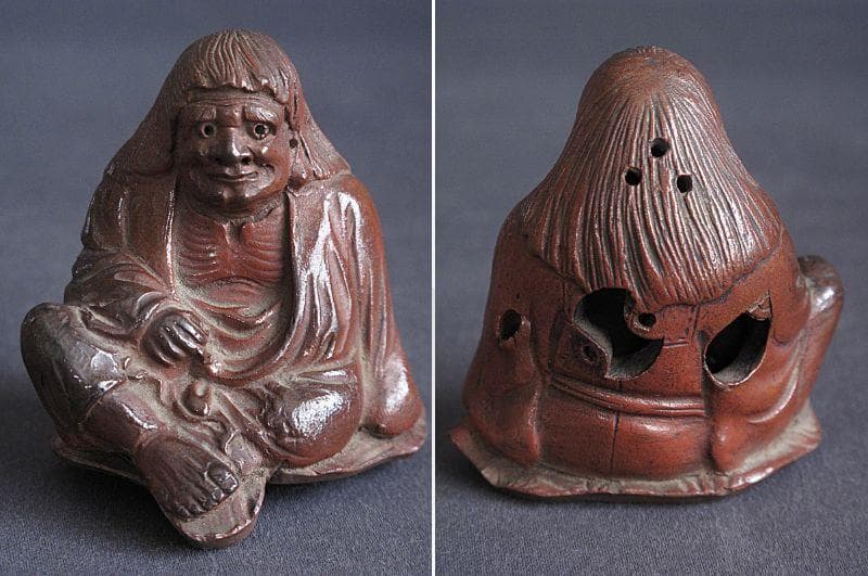 値下げ‼️ 時代!! 天保赤備前『亀に仙人香炉』珍しい細工物　高13㎝