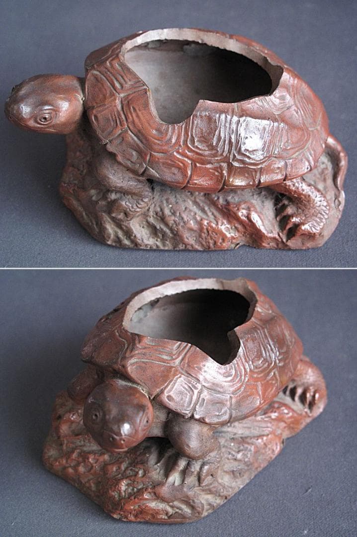 値下げ‼️ 時代!! 天保赤備前『亀に仙人香炉』珍しい細工物　高13㎝