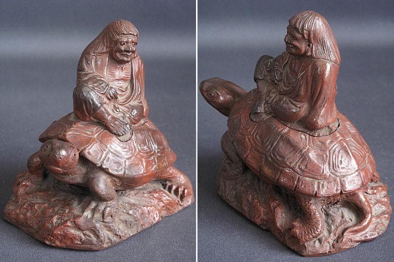 値下げ‼️ 時代!! 天保赤備前『亀に仙人香炉』珍しい細工物　高13㎝