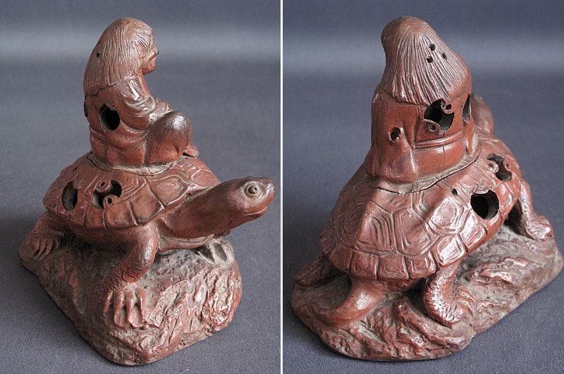 値下げ‼️ 時代!! 天保赤備前『亀に仙人香炉』珍しい細工物　高13㎝