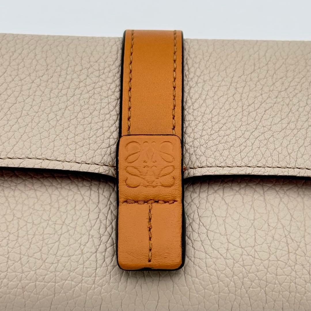 【美品】LOEWE 三つ折り財布 レザー グレージュ×コーラル　箱付き