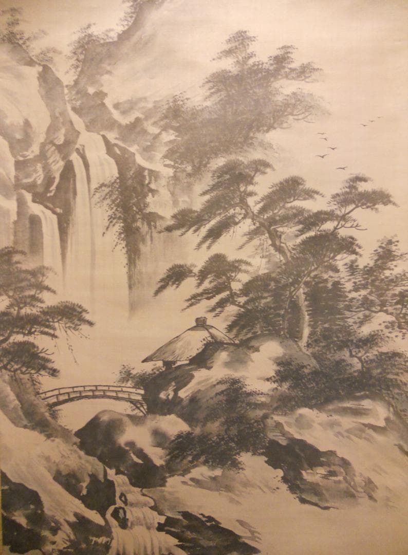 掛け軸 汀舟 水墨山水 絹本 希少 軸装 茶道具 掛軸 美品 です。