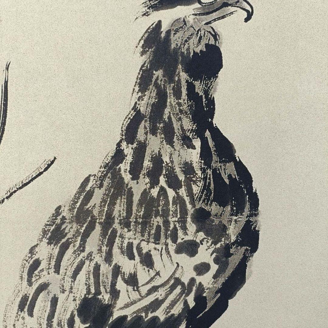 齊白石《倚鷹図》 中堂掛軸　防偽ラベル付き　77×175cm