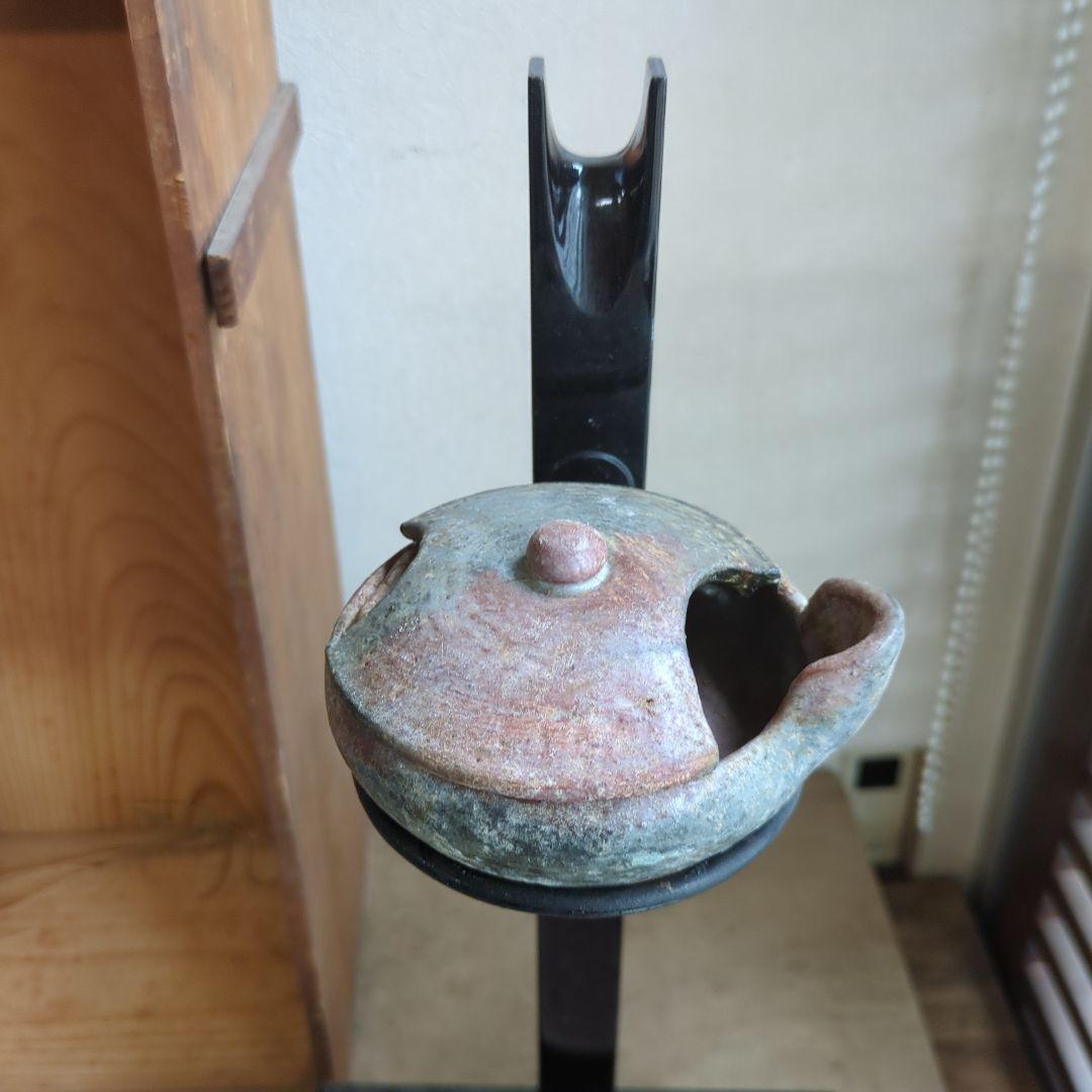 骨董 たんころ 灯火器 灯り 木製台 陶器 いろいろ 木箱